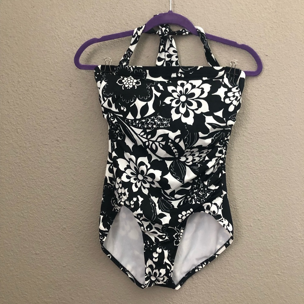 Black and White Floral one piece swimsuit
